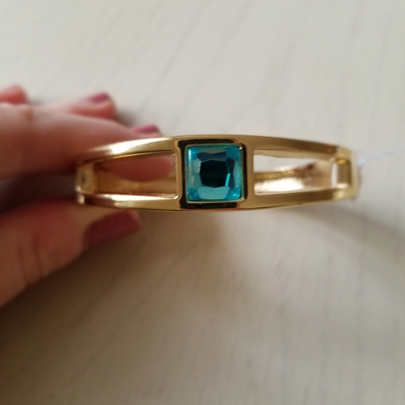 Gold Plated With Blue Stone Studded Bangle - Picture 3 of 4